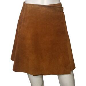 Vintage 70's Wrap Around Genuine Brown Leather Skirt One Size